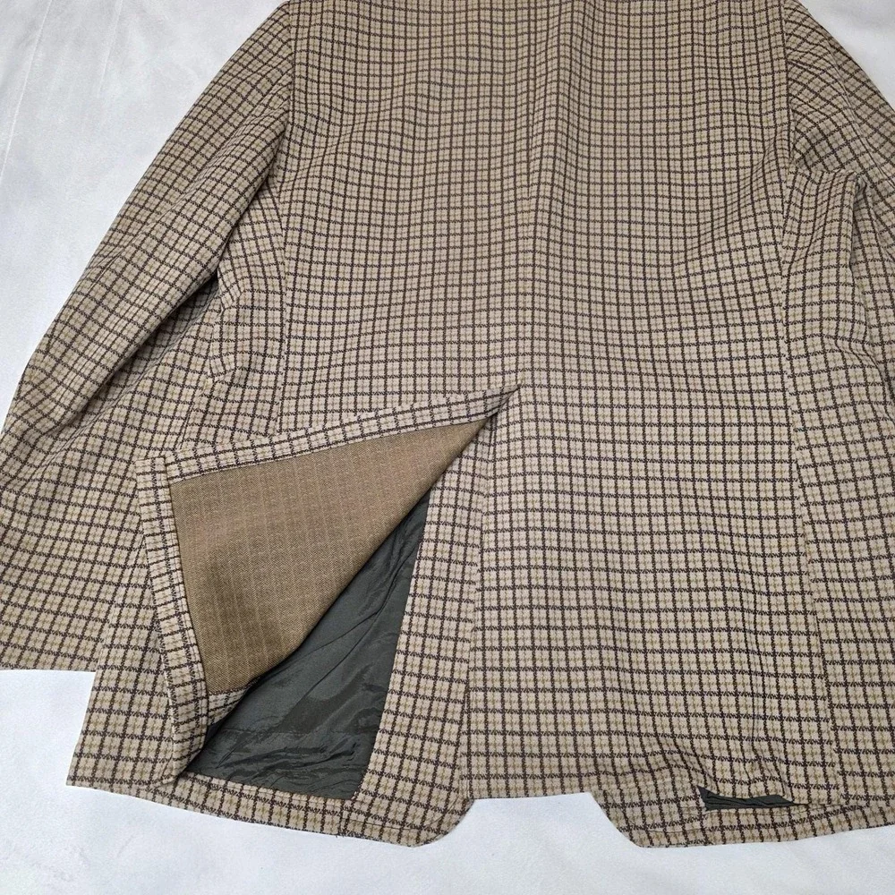 Vintage Sears Blazer Mens 38 Brown Beige Plaid Sport Coat 70s Sherlock‎ Grandpa